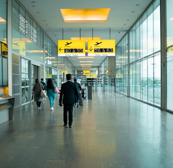 Traveller checking departure information at an airport
