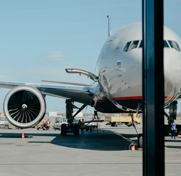 Commercial aircraft on the tarmac at an international airport
